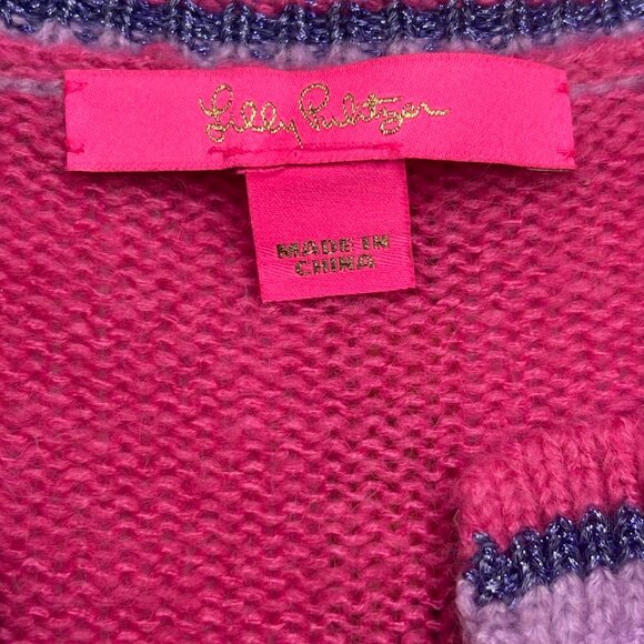 Lilly Pulitzer Tessalyn Wool Purple Pink Metallic Sweater Cardigan Sz M Preppy - Picture 9 of 13
